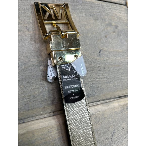 MK Michael Kors Faux Leather Brown Gold Belt Large - Picture 4 of 6